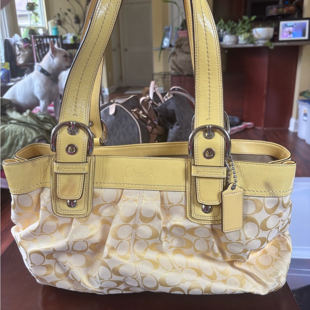 Coach Yellow and Cream Shoulder Bag with Signature Design